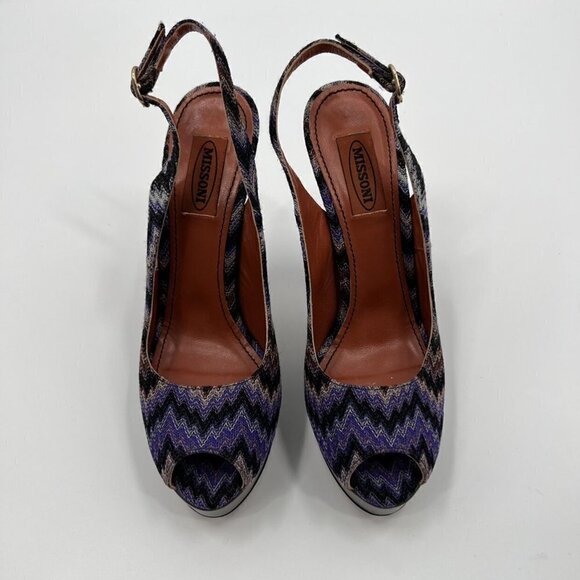 Missoni Multicolor Knit Slingback Peep Toe Heels - Picture 2 of 12